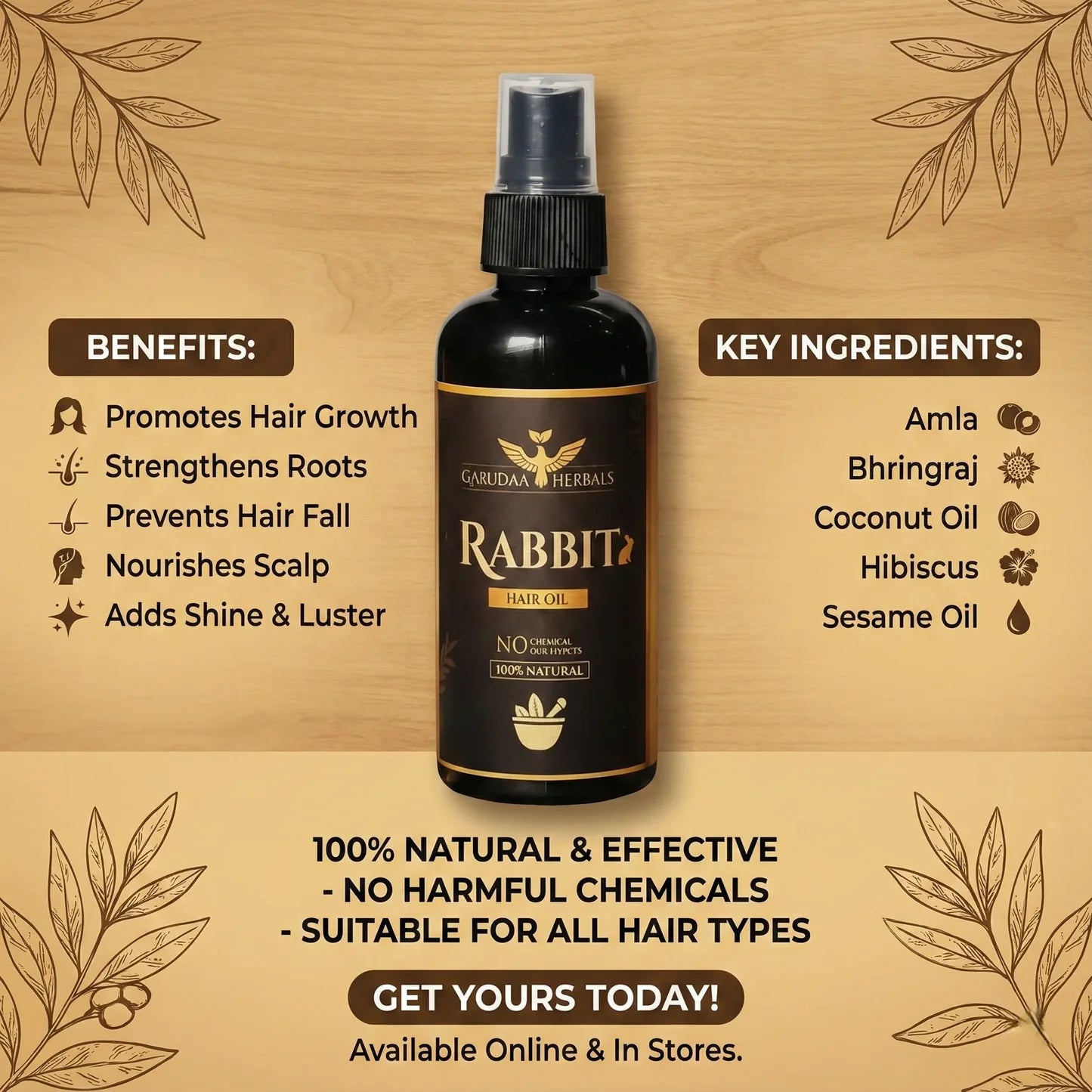 Garuda Rabbit Herbal Hair Oil 300ML– 100% Stronger, Healthier Growthh